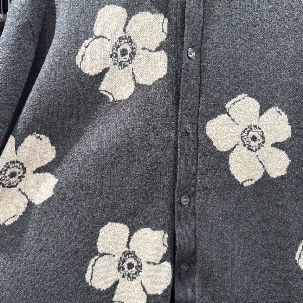 Abercrombie & Fitch Gray Floral Sopranos Retro Bowling Polo Button-Down (SZ L T) - Picture 6 of 11